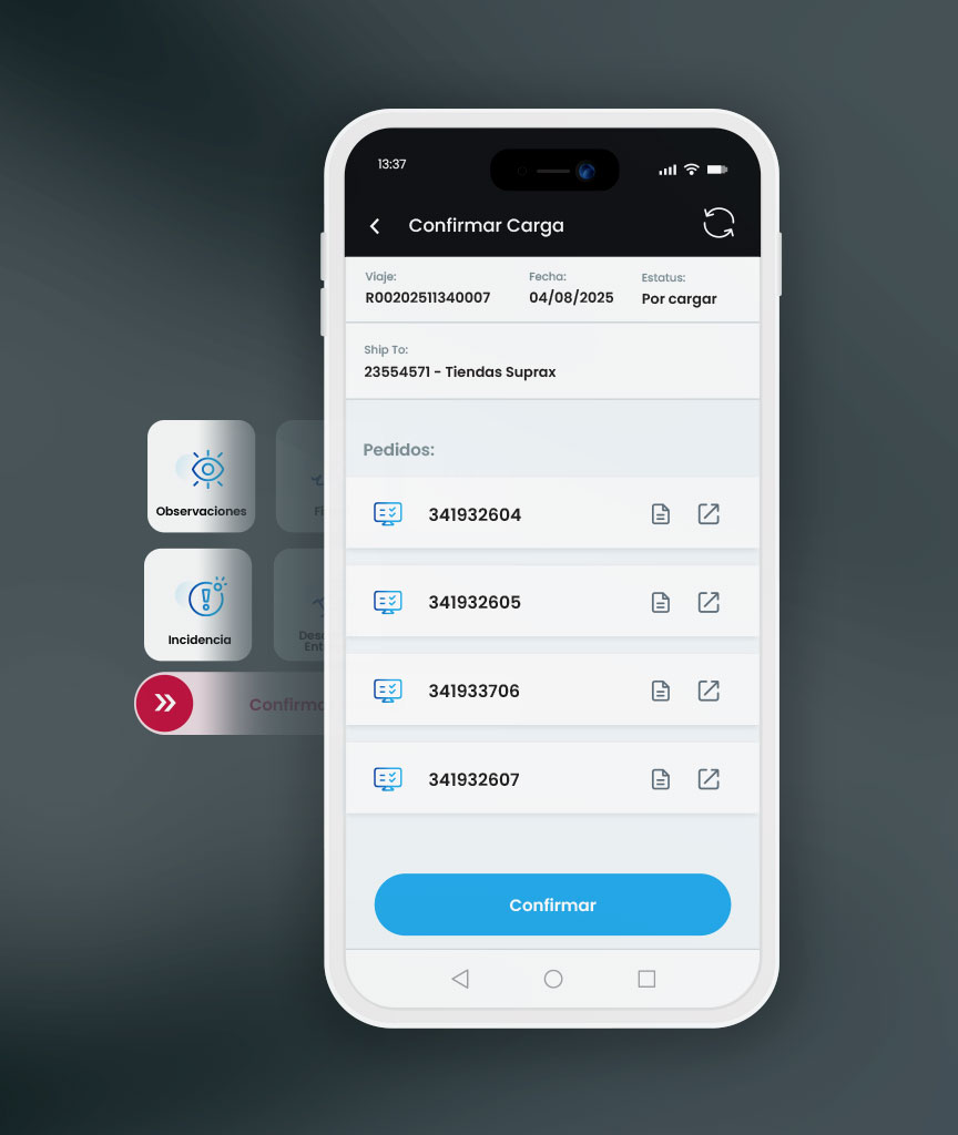 TMS App Móvil - Confirmar carga