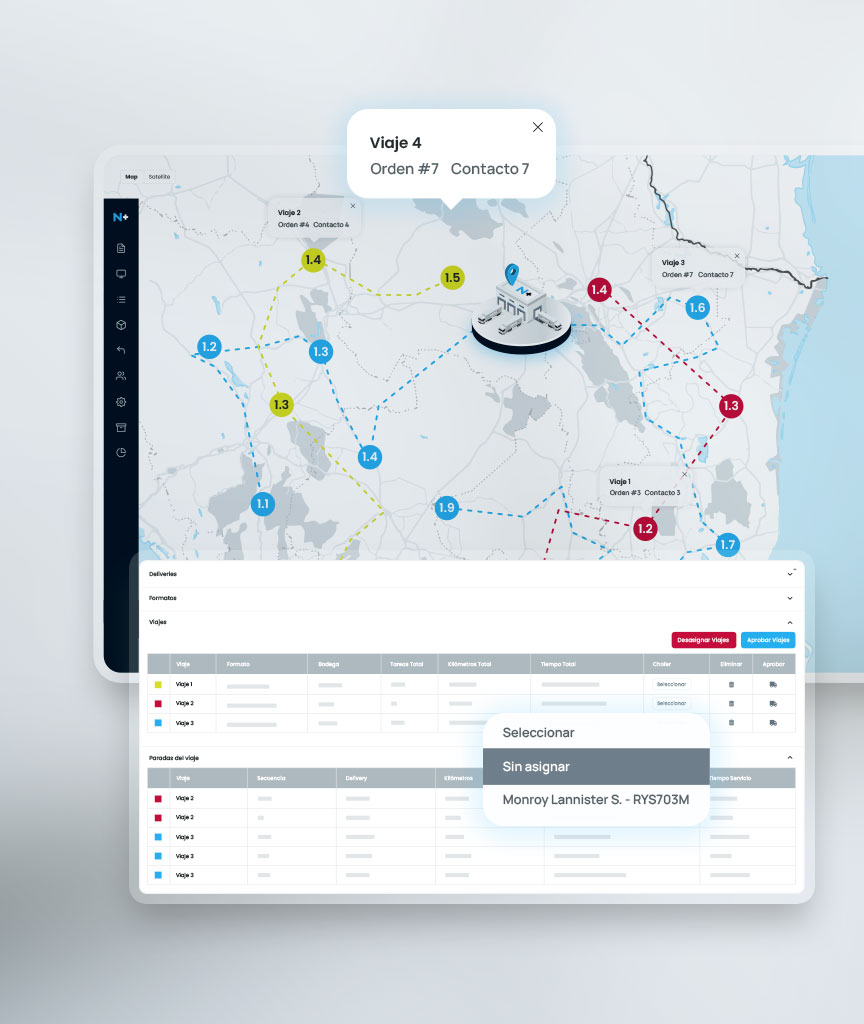 TMS pantalla Optimización de Rutas