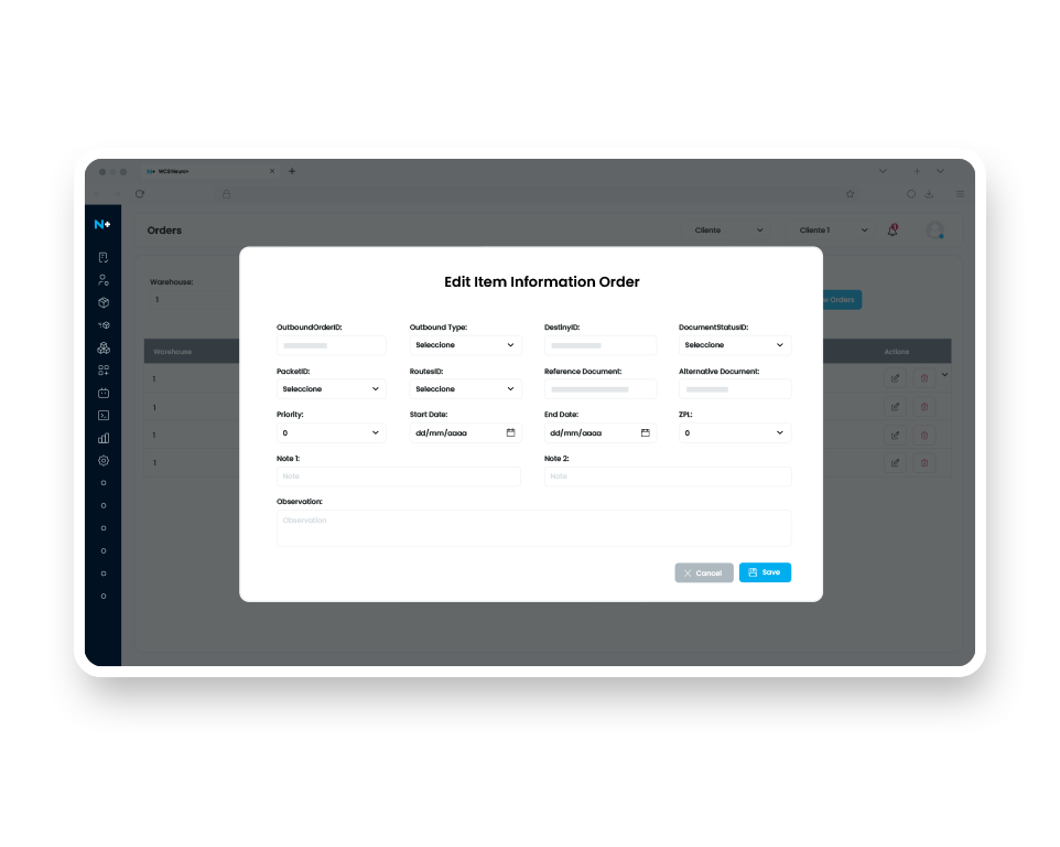 Edit Order Screen - WCS Neuro+ System
