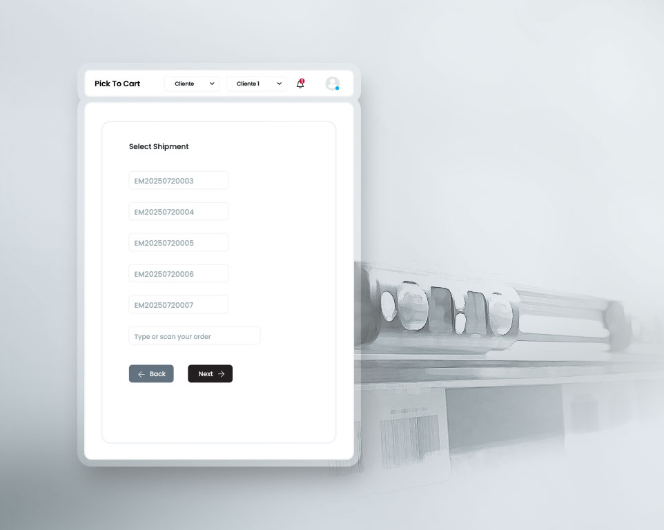 Picking Cart edit shipment screen - WCS Neuro+ System